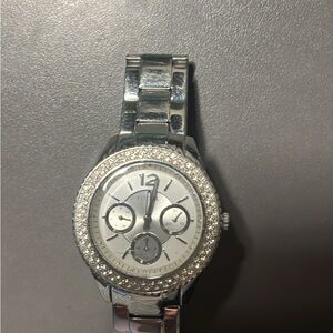 Fossil Silver Watch with Crystal Accents